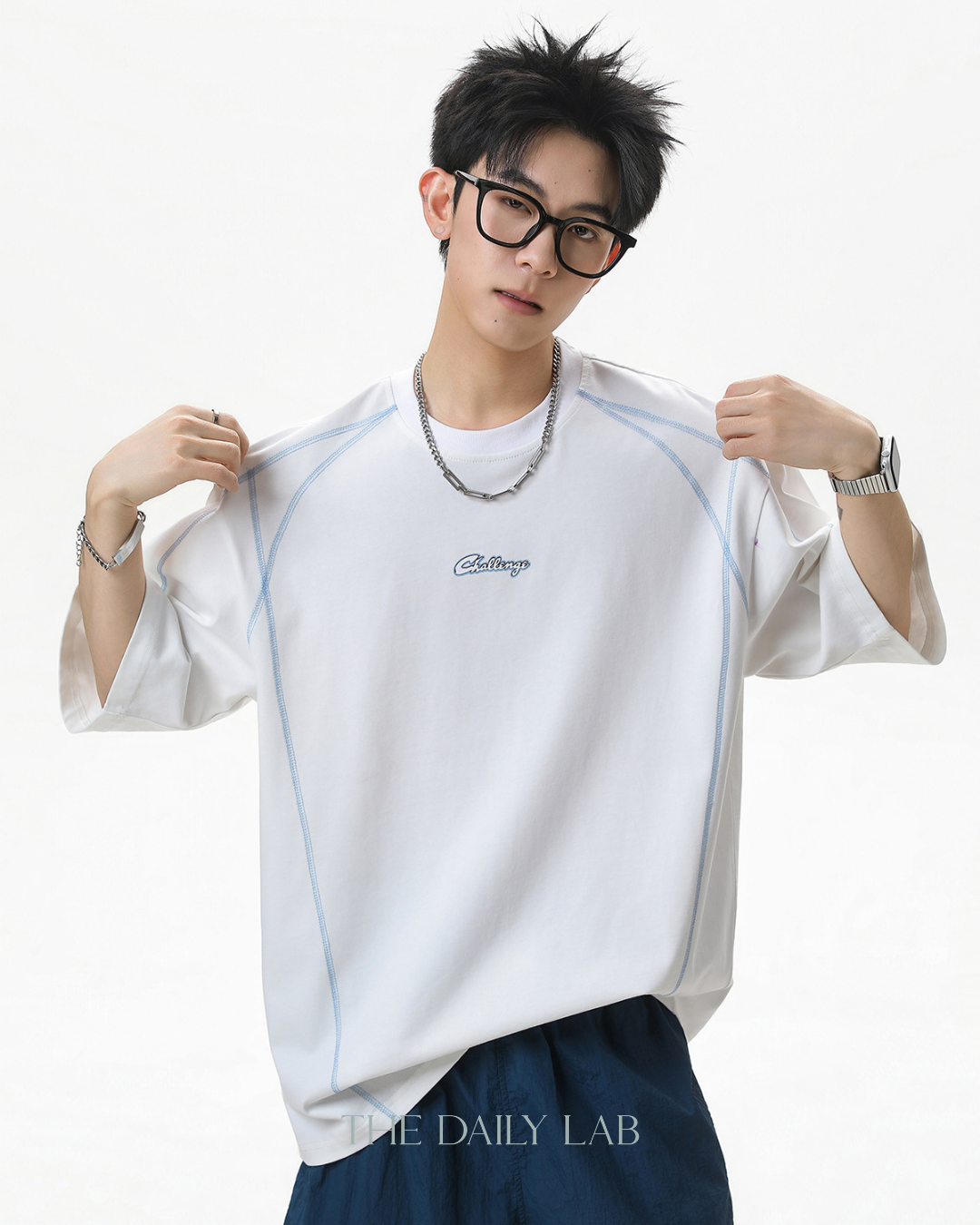 Contrast Panel Letter Tee in White