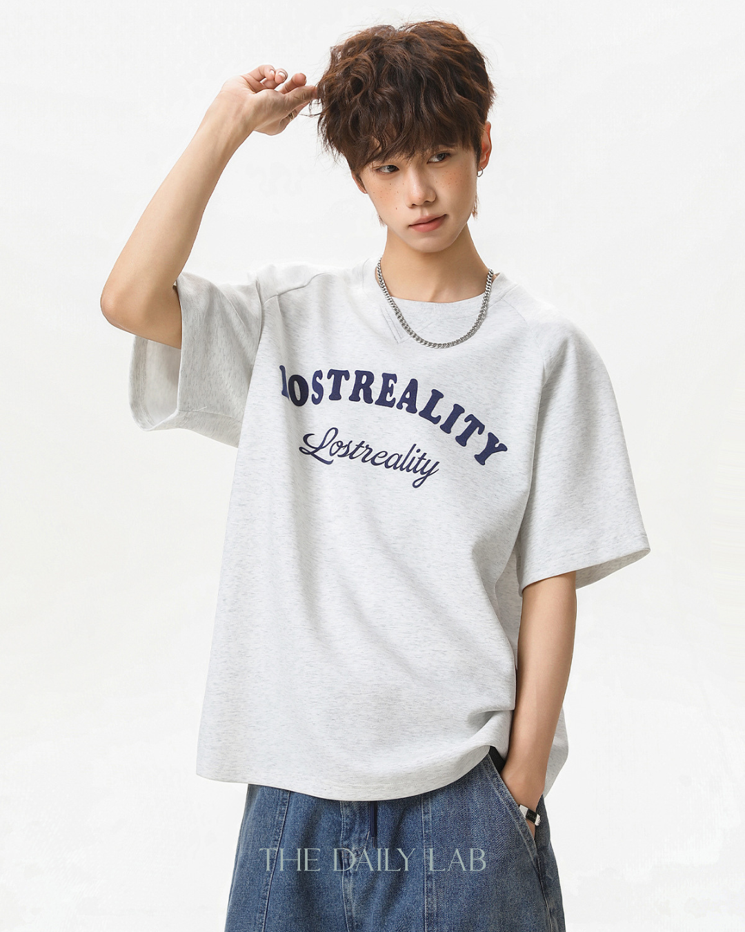 Lost Reality Vintage Graphic Tee in Light Grey