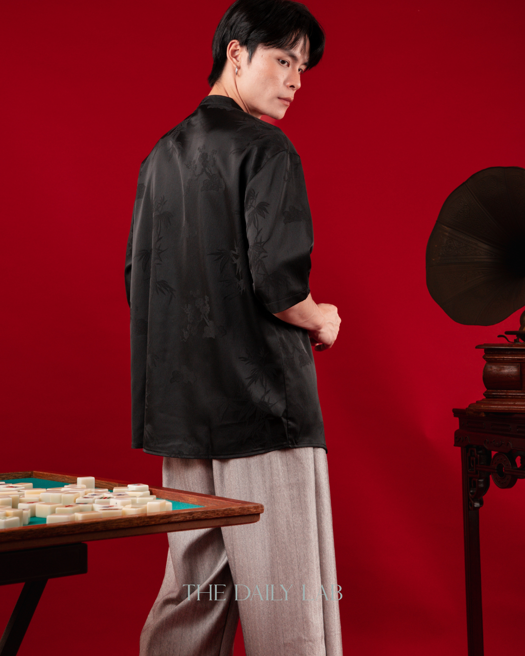 Vintage Mandarin Collar Coat in Black