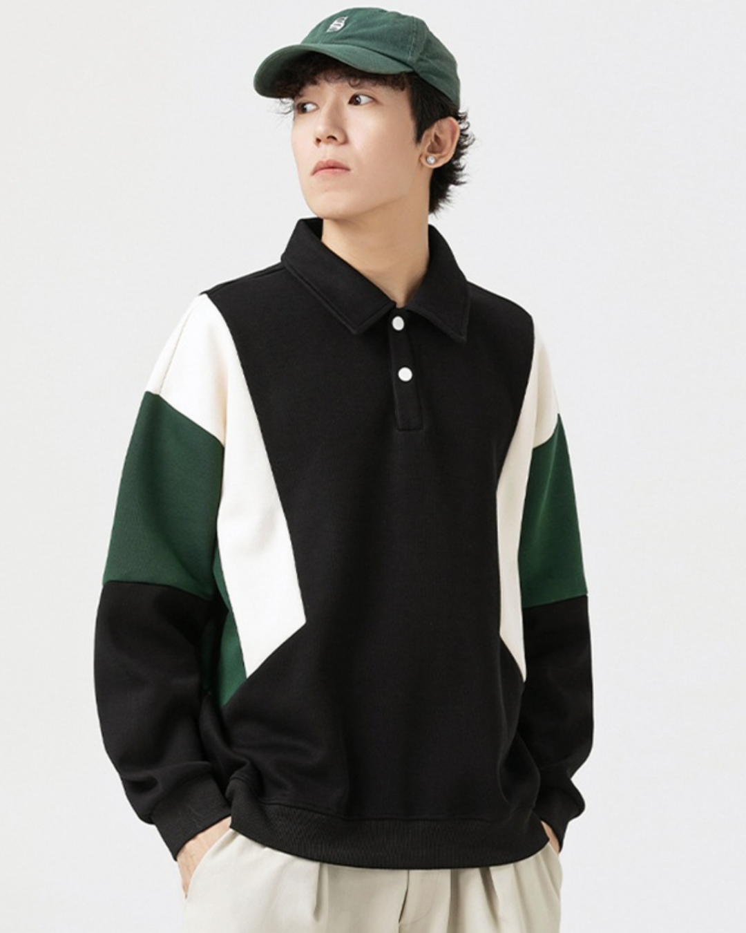 Patchwork Vintage Polo Tee in Black
