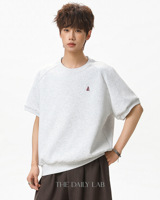 Structured Knit Emblem Tee in Light Grey