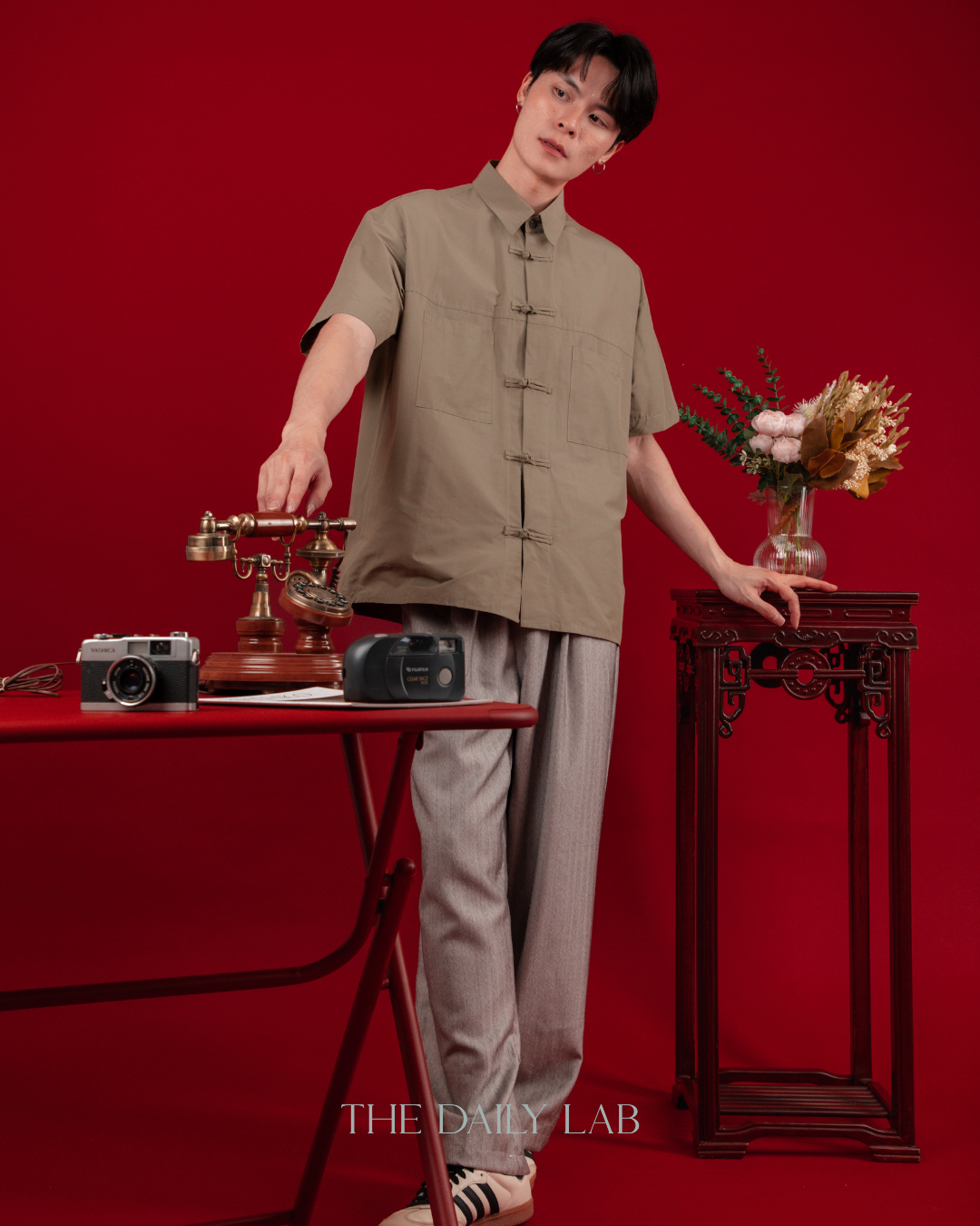 Vintage Mandarin Button Utility Shirt