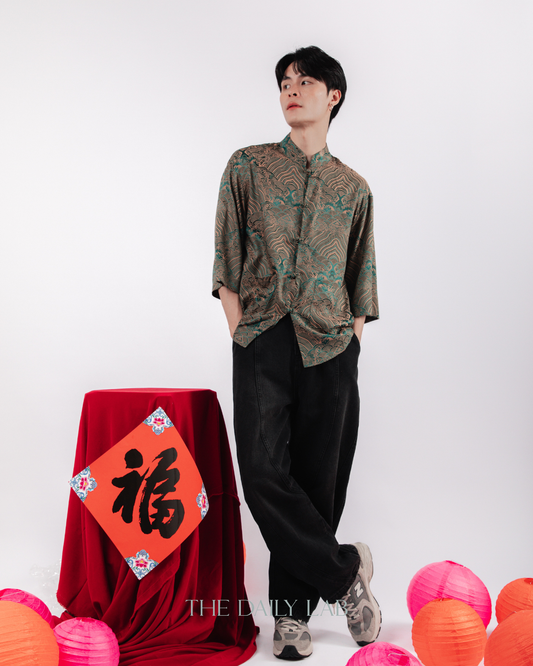 Chinese Style Jacquard Shirt in Green