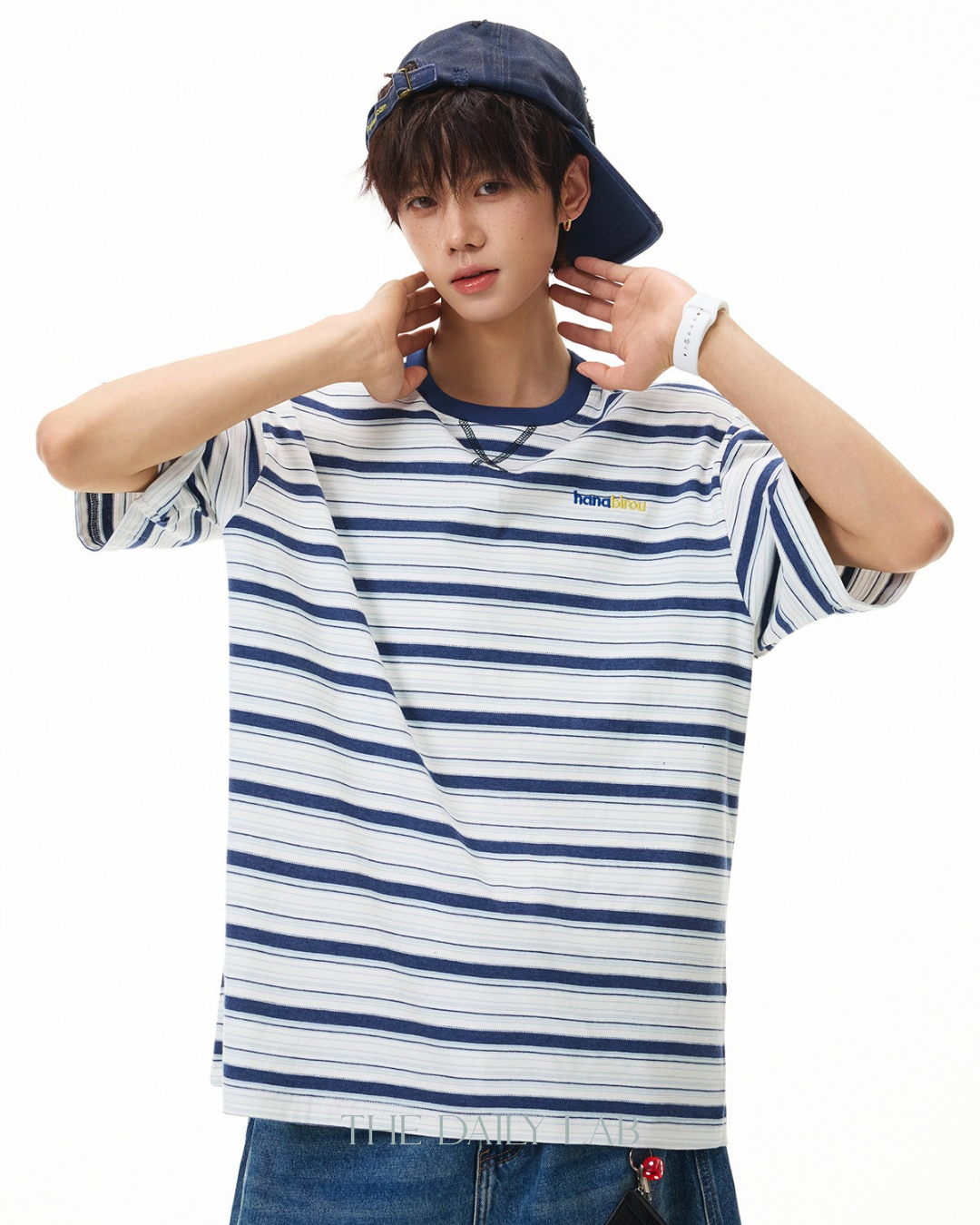 Striped Cotton Tee in Navy