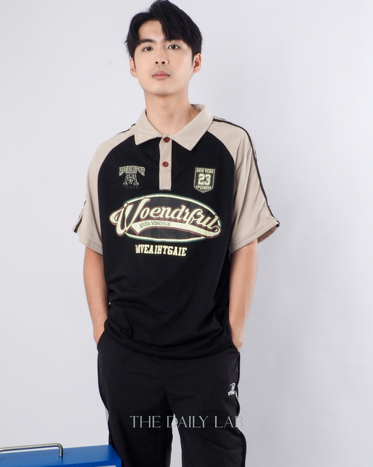 Vintage Colorblock Polo Shirt in Black