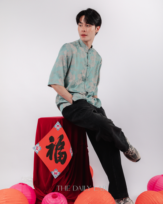 Vintage Jacquard Tang Suit Shirt in Blue