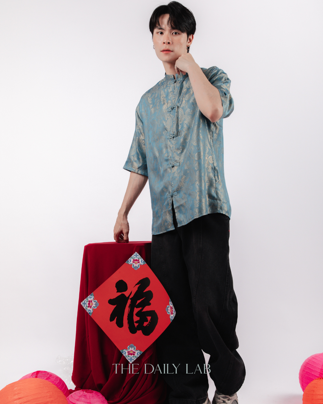 Chinese Style Phoenix Jacquard Shirt in Blue