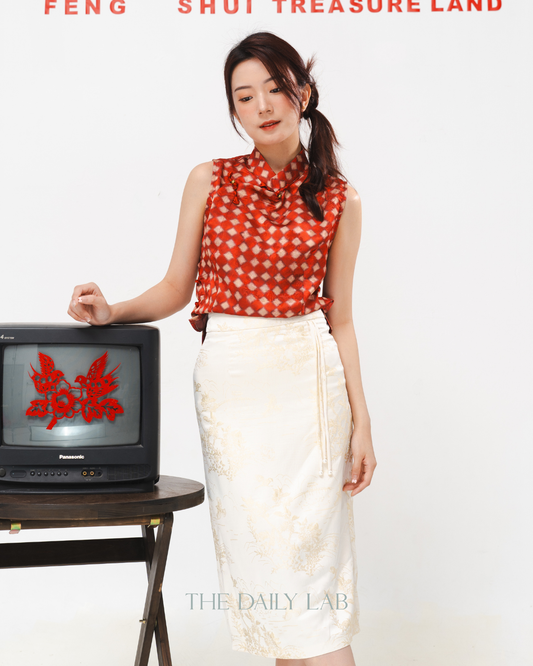Crimson Brocade Oriental Top