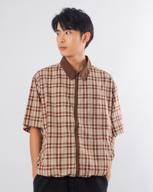 American Streetwear Patchwork Shirt in Brown