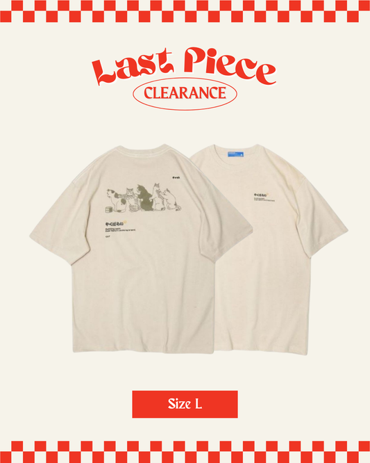 Cat Graphic Tee in Beige (Size L)