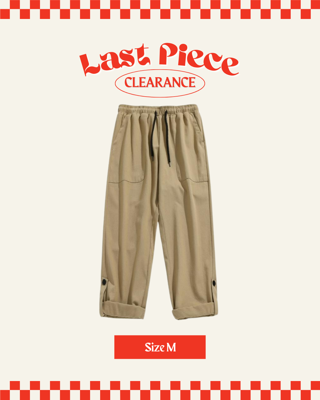 Twill Pocketed Straight Long Pants in Khaki (Size M)