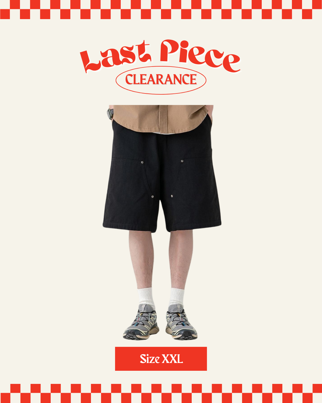 Buttoned Cargo Cotton Shorts in Black (Size XXL)