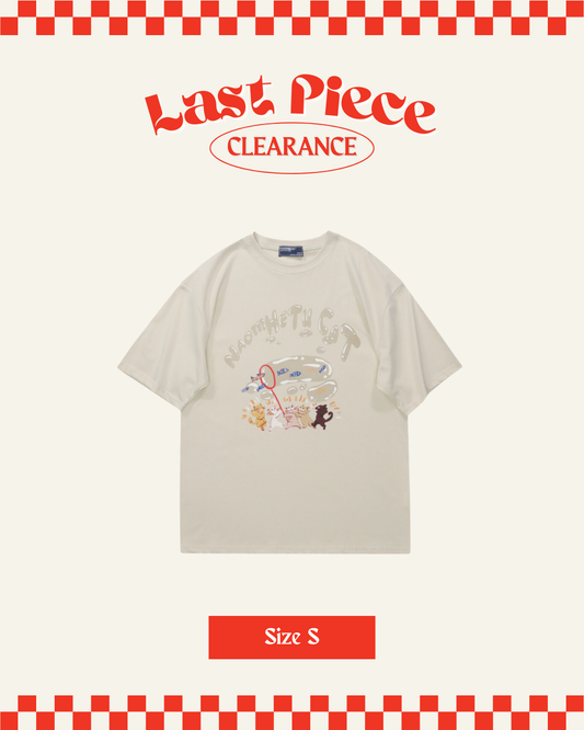 Bubble Cat Oversized Tee in Beige (Size S)