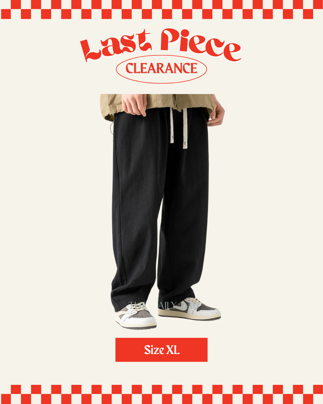 275G Sand-washed Cotton Long Pants in Black (Size XL)