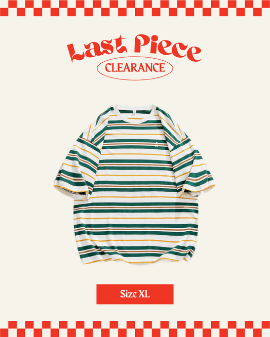 Retro Oversized Striped Line Tee in Green (Size XL)