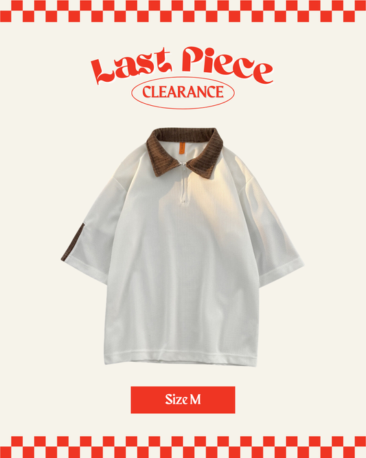 Waffle Half-Zip Collar Shirt in White (Size M)