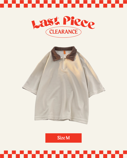 Waffle Half-Zip Collar Shirt in Beige (Size M)