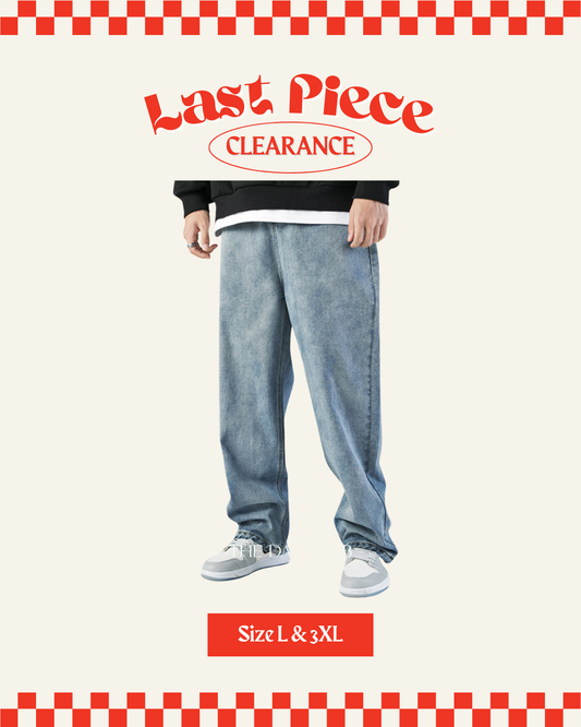 Washed Denim Wide Straight Jeans in Blue (Size L & 3XL)