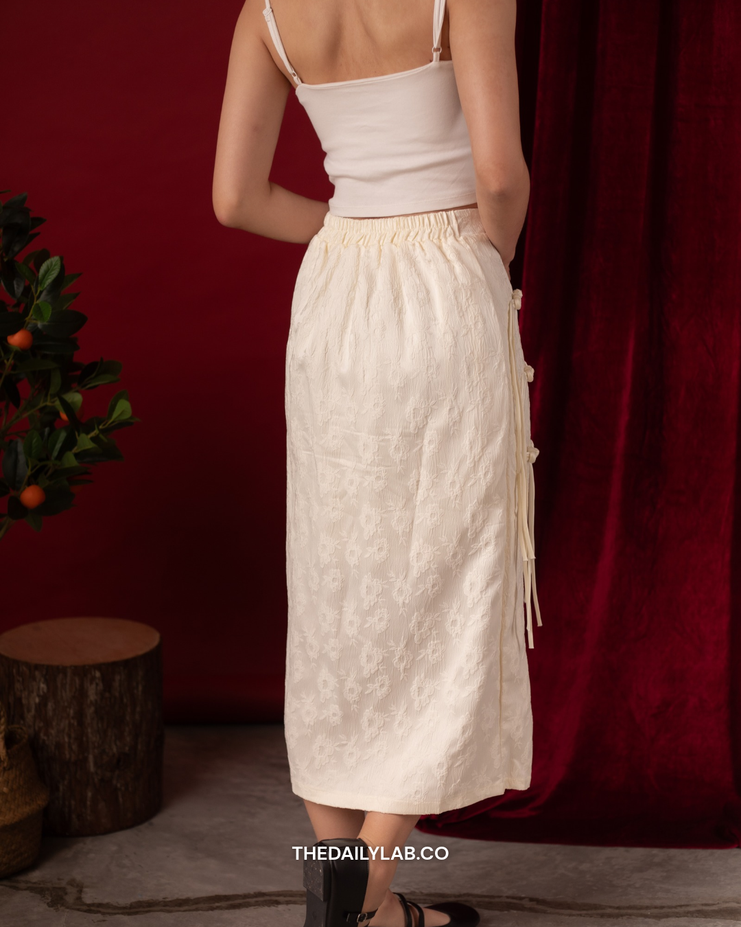 Moonveil Knot Midi Skirt in White