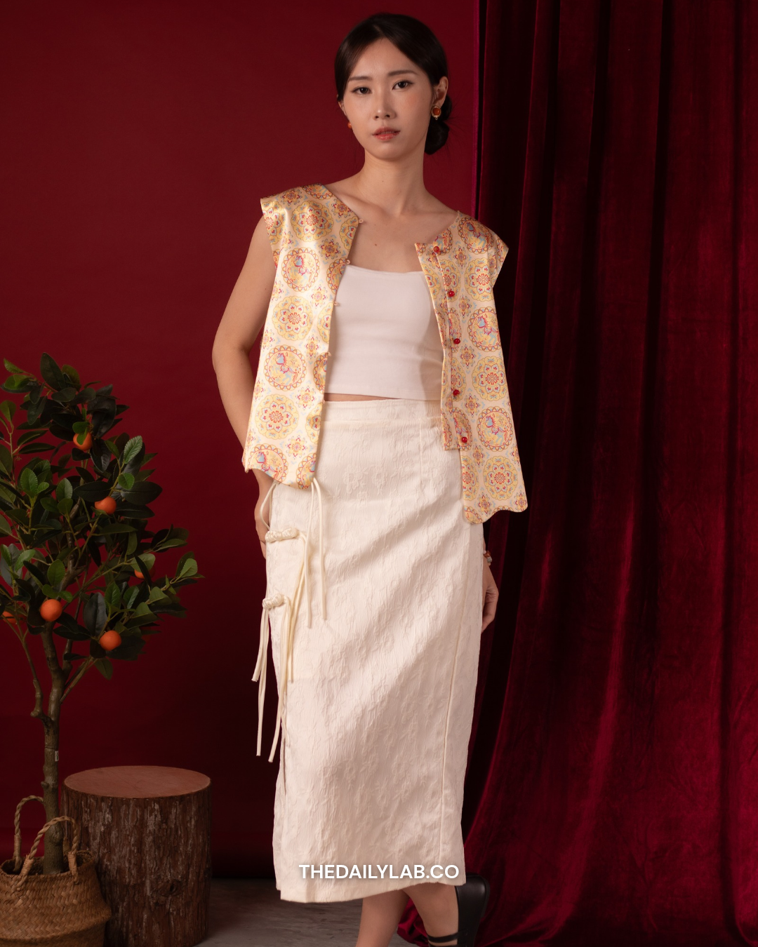 Moonveil Knot Midi Skirt in White