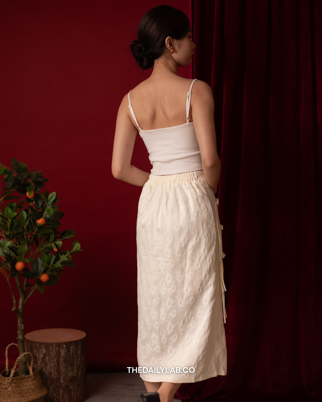 Moonveil Knot Midi Skirt in White