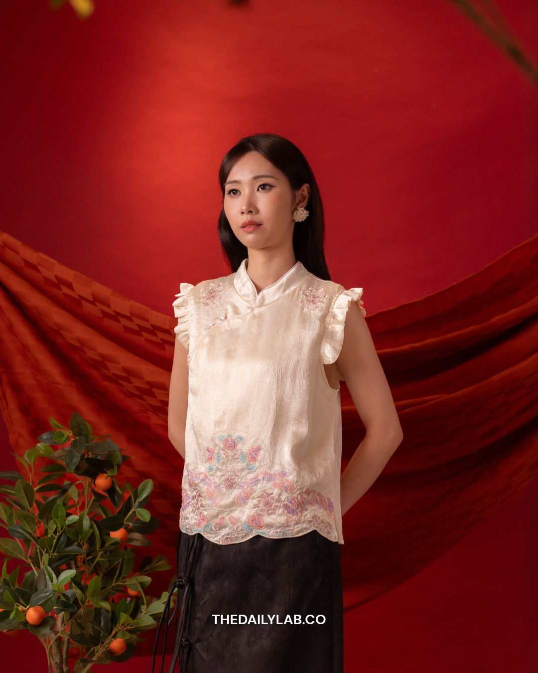 Blush Heritage Embroidered Vest in White