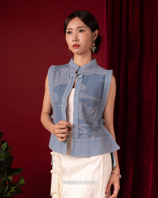 Cloud Jacquard Denim Tang Vest