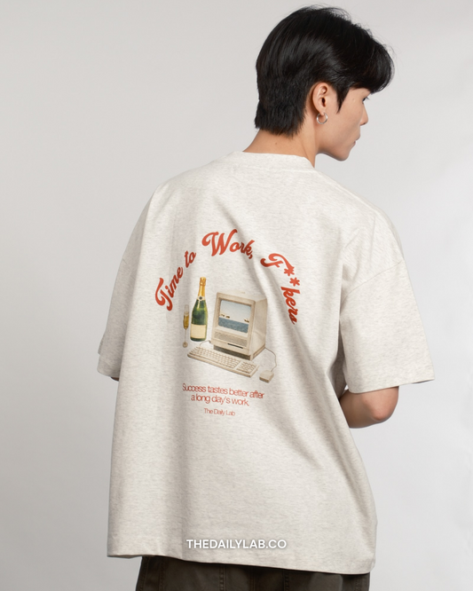 Time to Work Graphic Boxy Tee in Grey (In-Stock)