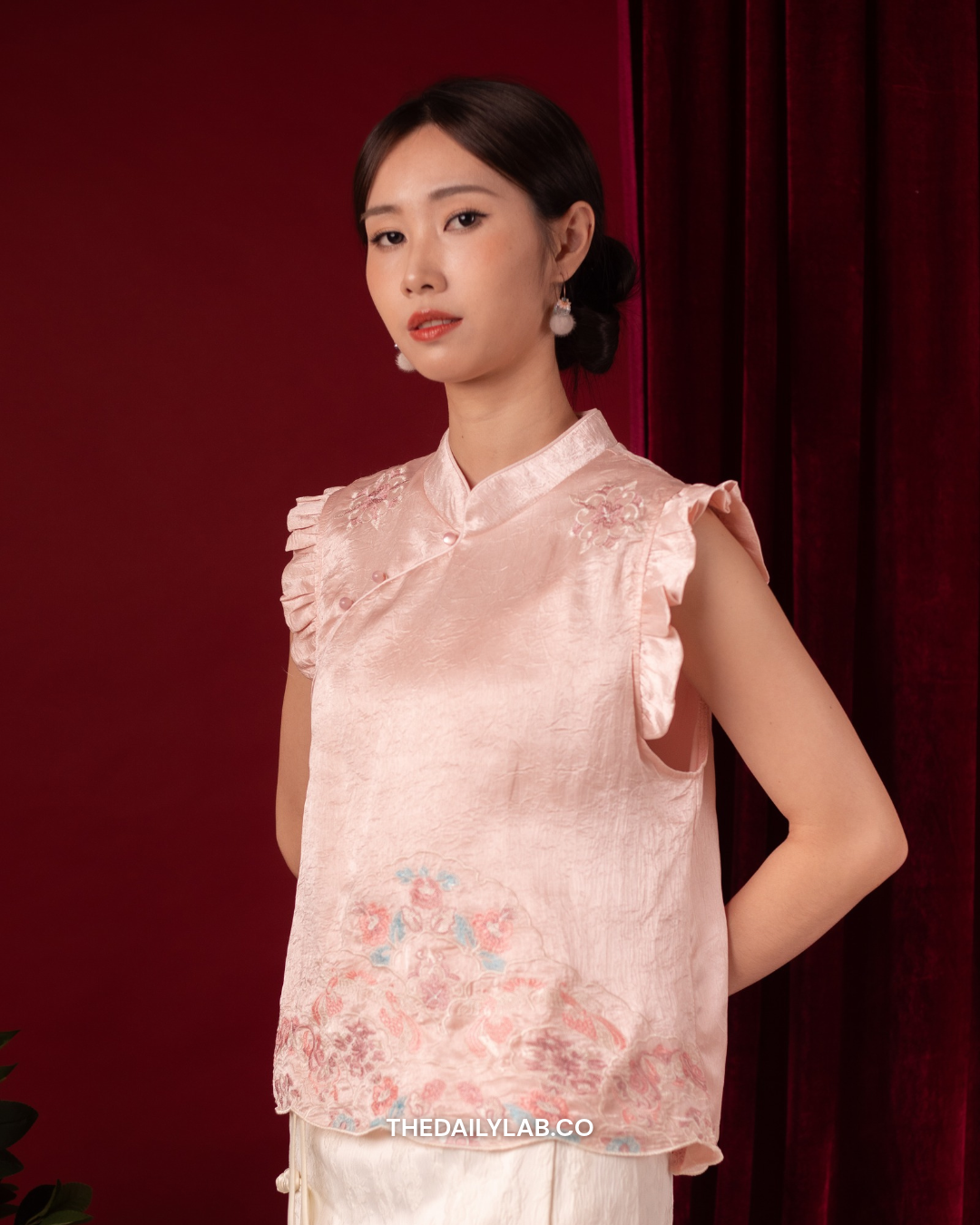 Blush Heritage Embroidered Vest in Pink