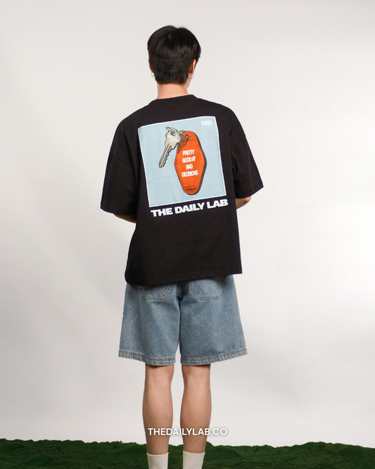 Bad Decisions Graphic Boxy Tee in Black (In-Stock)