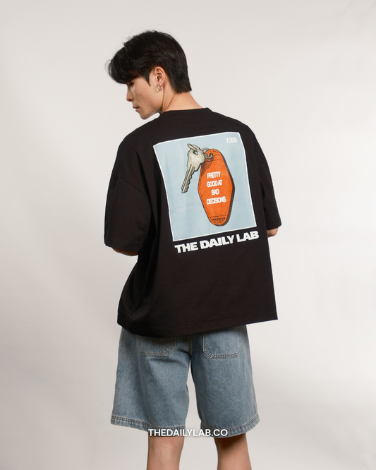 Bad Decisions Graphic Boxy Tee in Black (In-Stock)