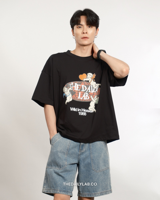 Wild in Heaven Graphic Boxy Tee in Black (In-Stock)