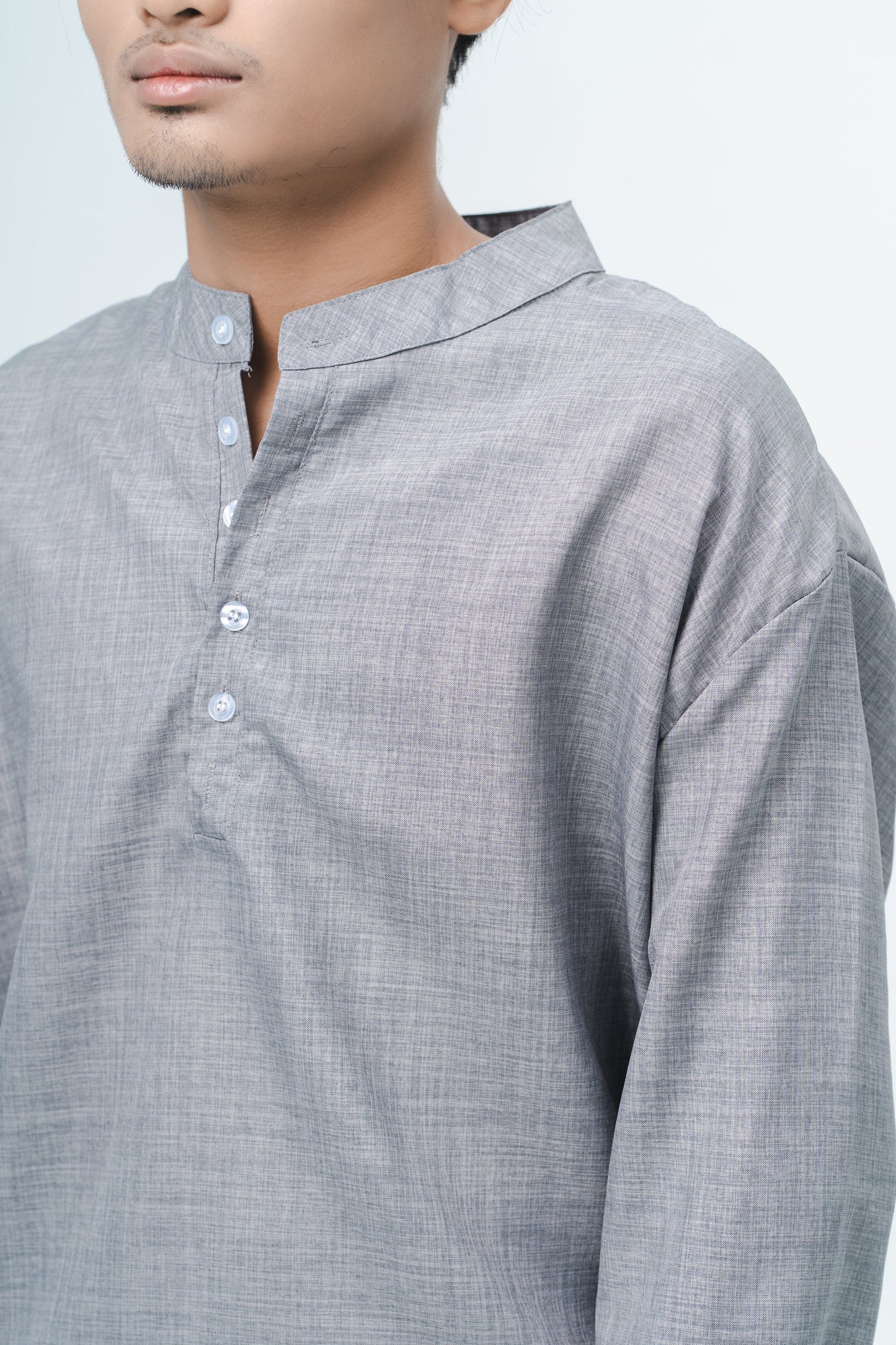 Ishraq Men Collar Shirt in Grey (Size S)