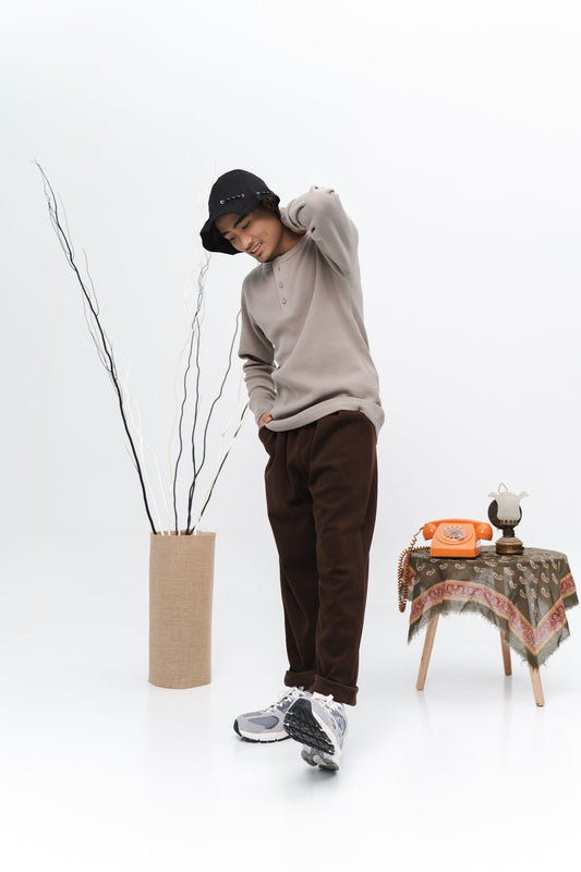 Aqil Waffle Long Sleeves Shirt in Beige (Size S)