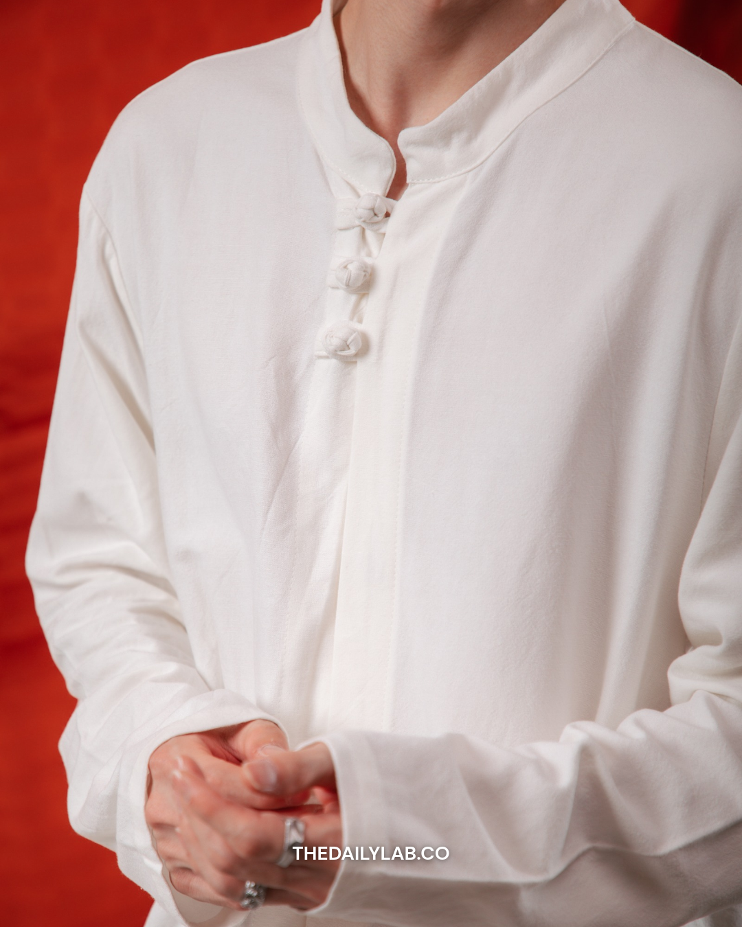 Vintage Mandarin Linen Shirt in White