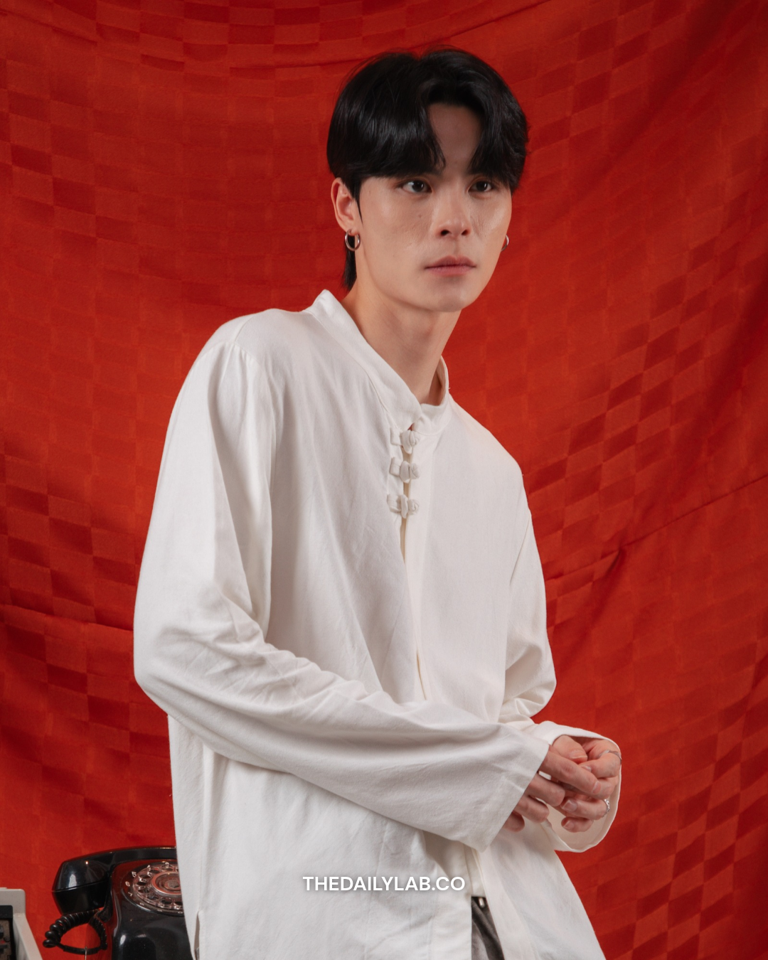 Vintage Mandarin Linen Shirt in White