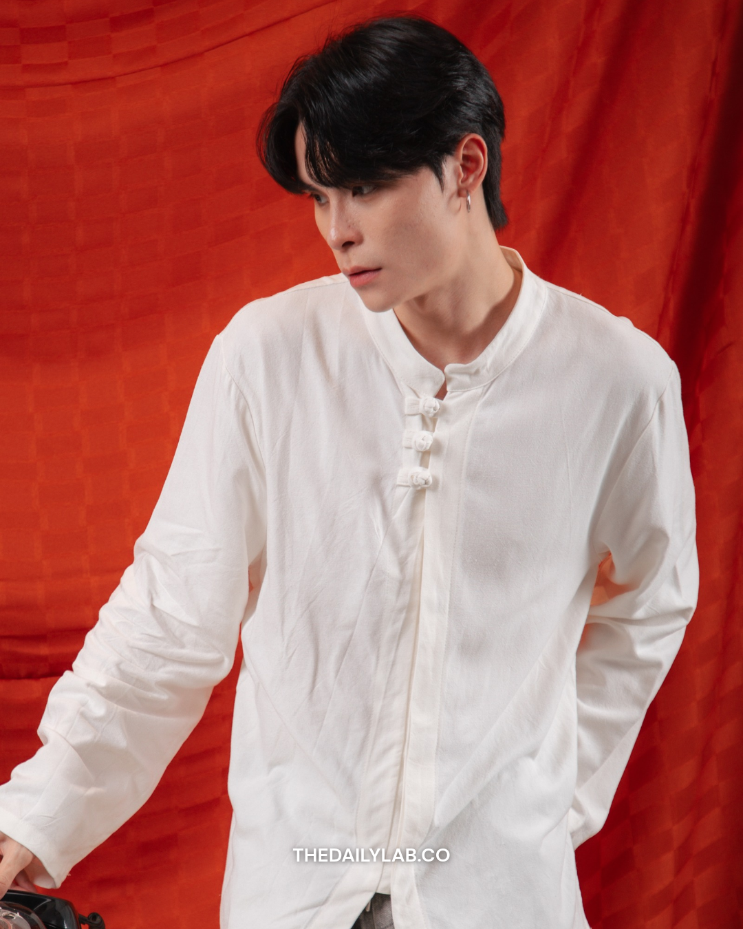 Vintage Mandarin Linen Shirt in White