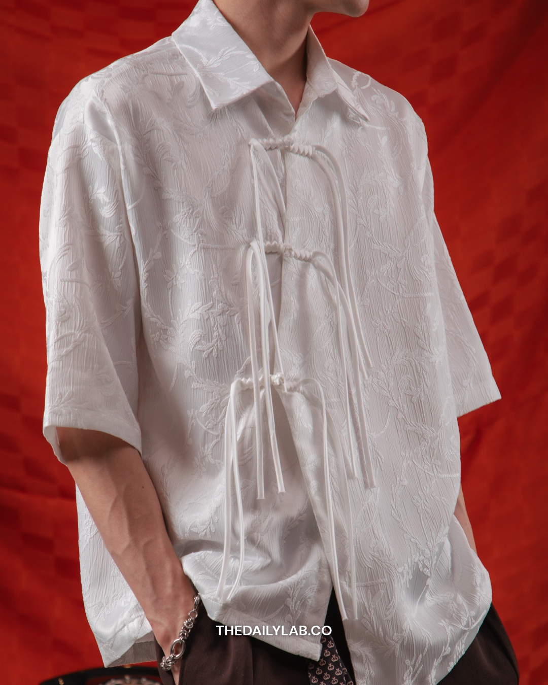 Floral Knot Tang Shirt in White