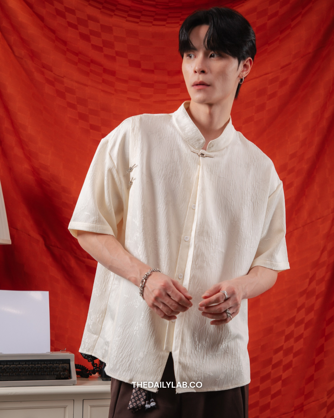 Vintage Jacquard Tang Shirt in White