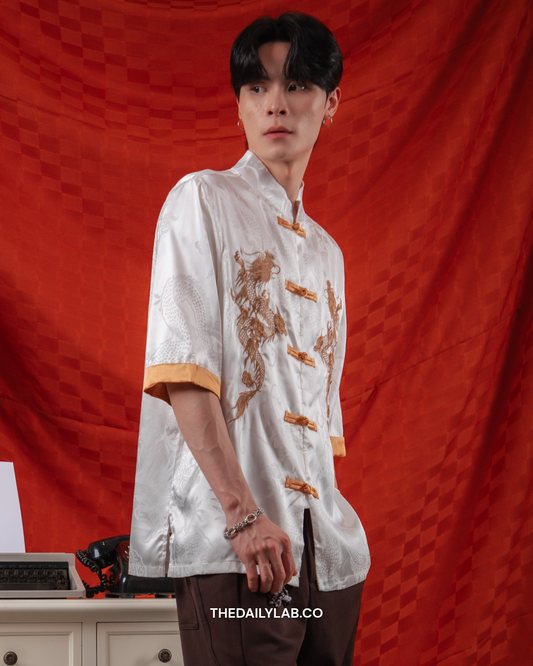 Golden Dragon Tang Shirt in White