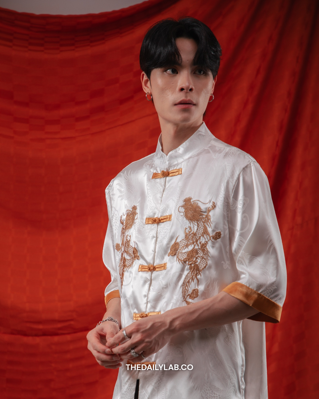 Golden Dragon Tang Shirt in White
