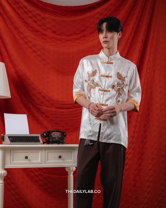Golden Dragon Tang Shirt in White