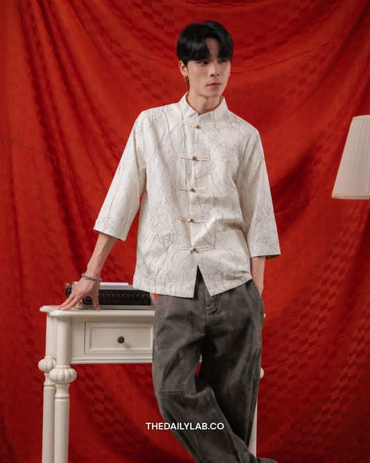 Crinkle Heritage Tang Shirt in White