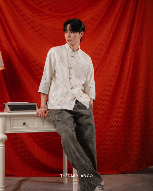 Crinkle Heritage Tang Shirt in White