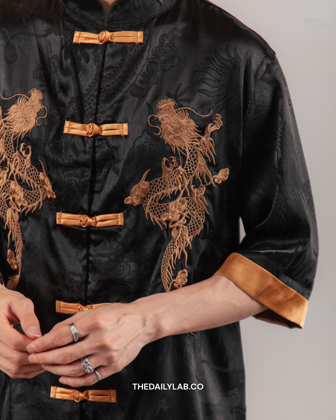 Golden Dragon Tang Shirt in Black