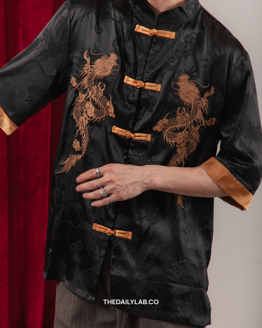 Golden Dragon Tang Shirt in Black
