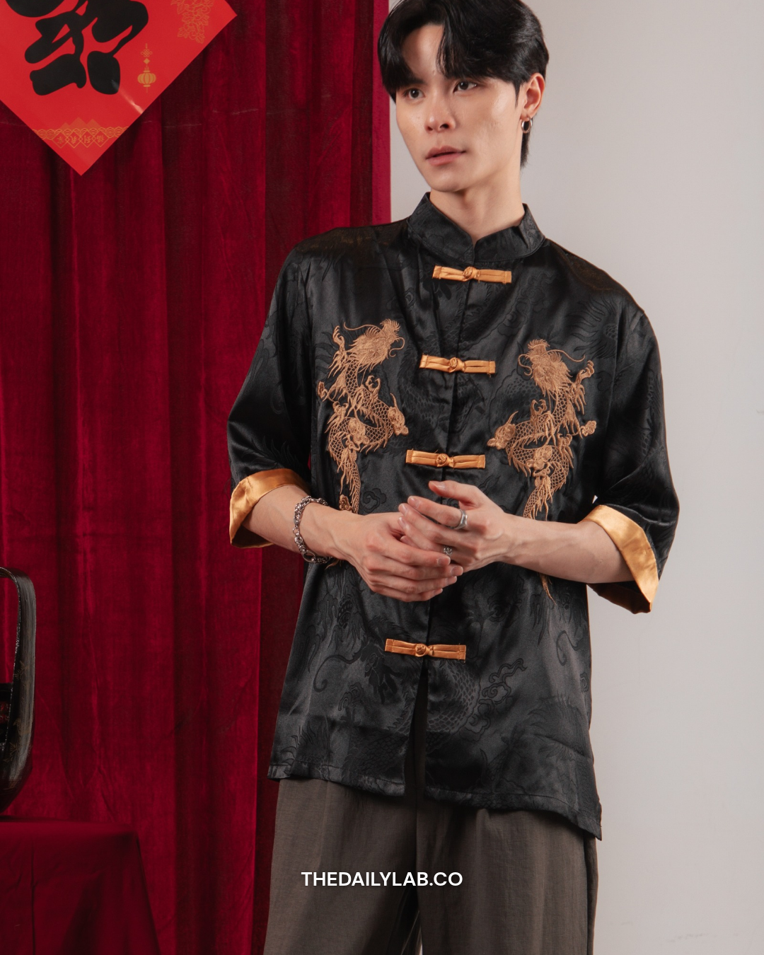 Golden Dragon Tang Shirt in Black