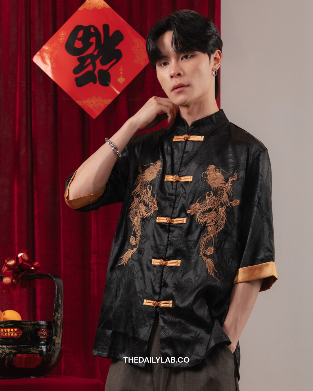 Golden Dragon Tang Shirt in Black