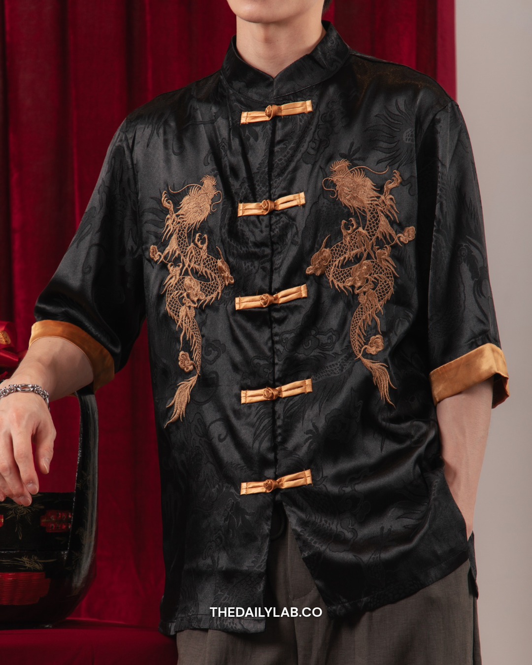 Golden Dragon Tang Shirt in Black