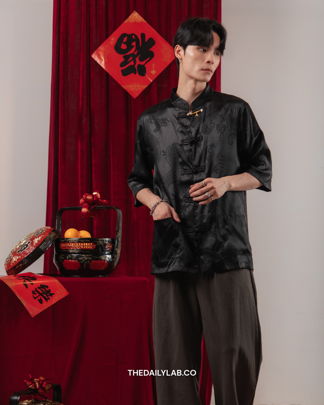 Imperial Dragon Tang Shirt in Black